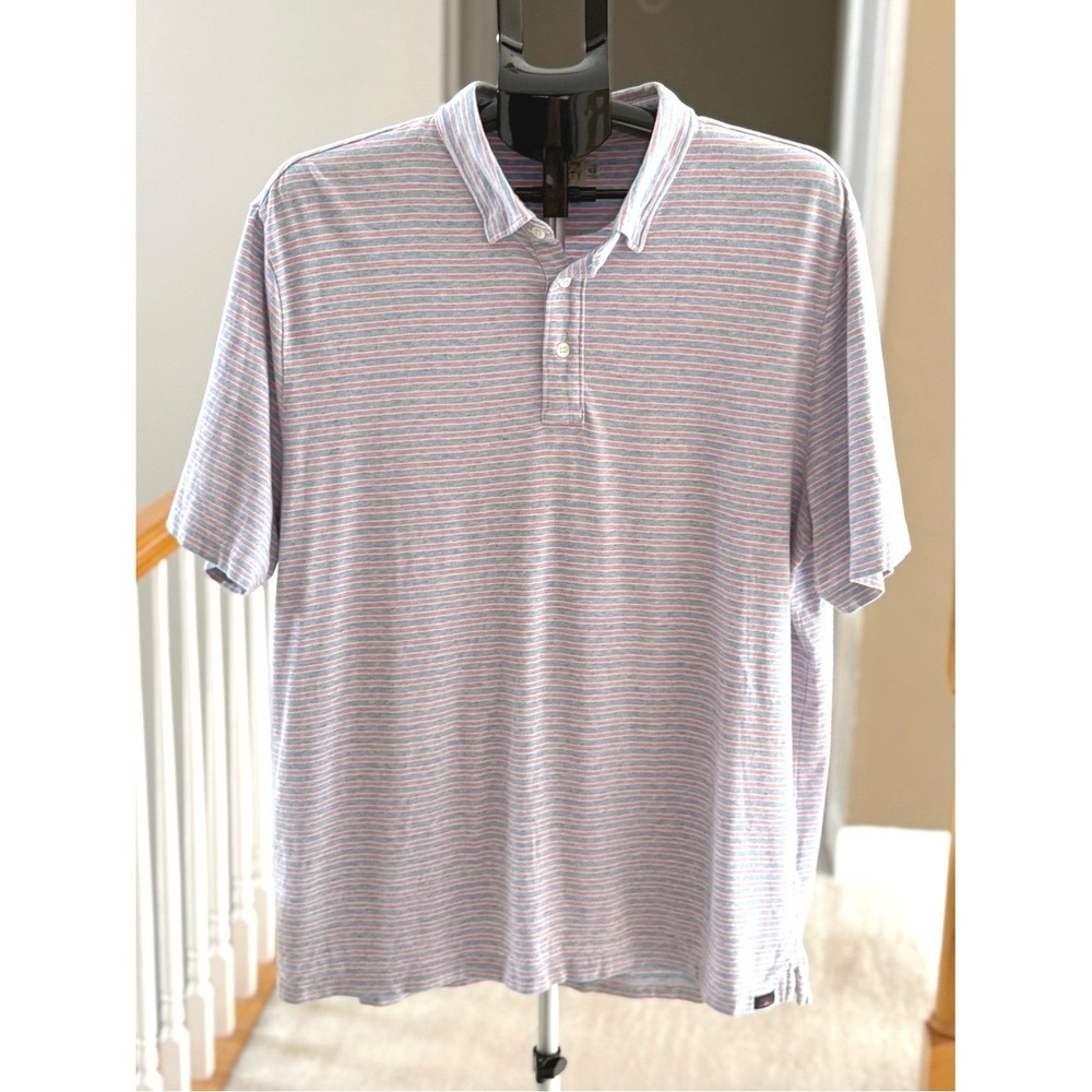 Faherty Mens XL Striped Organic Cotton Modal Polo Shirt Blue Red White Short Slv